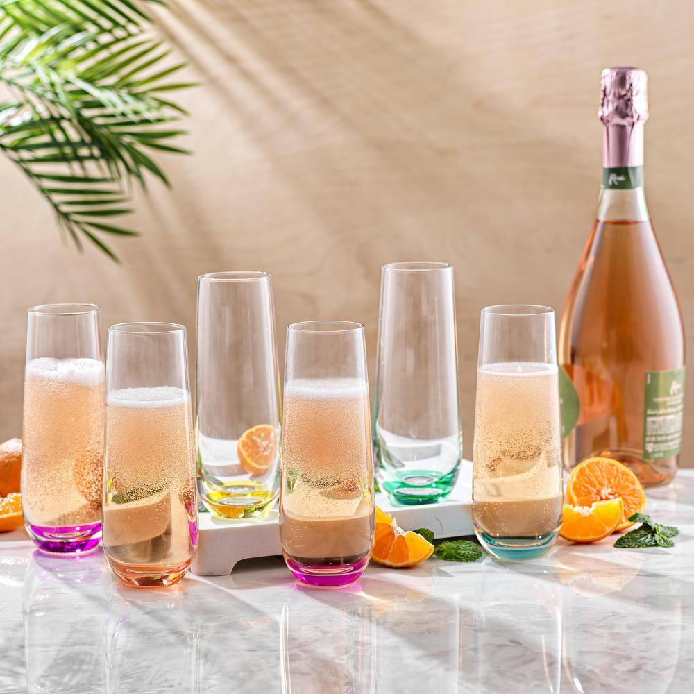 JoyJolt Hue 9.4 oz. Ombre Multi-Color Stemless Champagne Flute Glass Set (Set of 6) JG10271