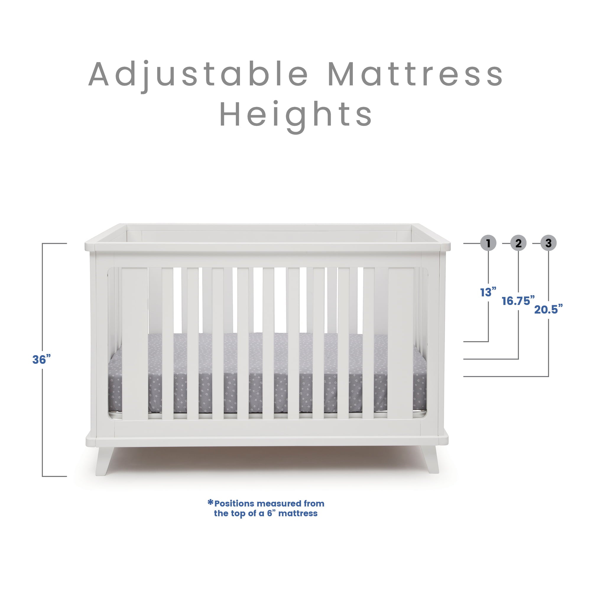 Delta Children Ava 3-in-1 Convertible Baby Crib, White