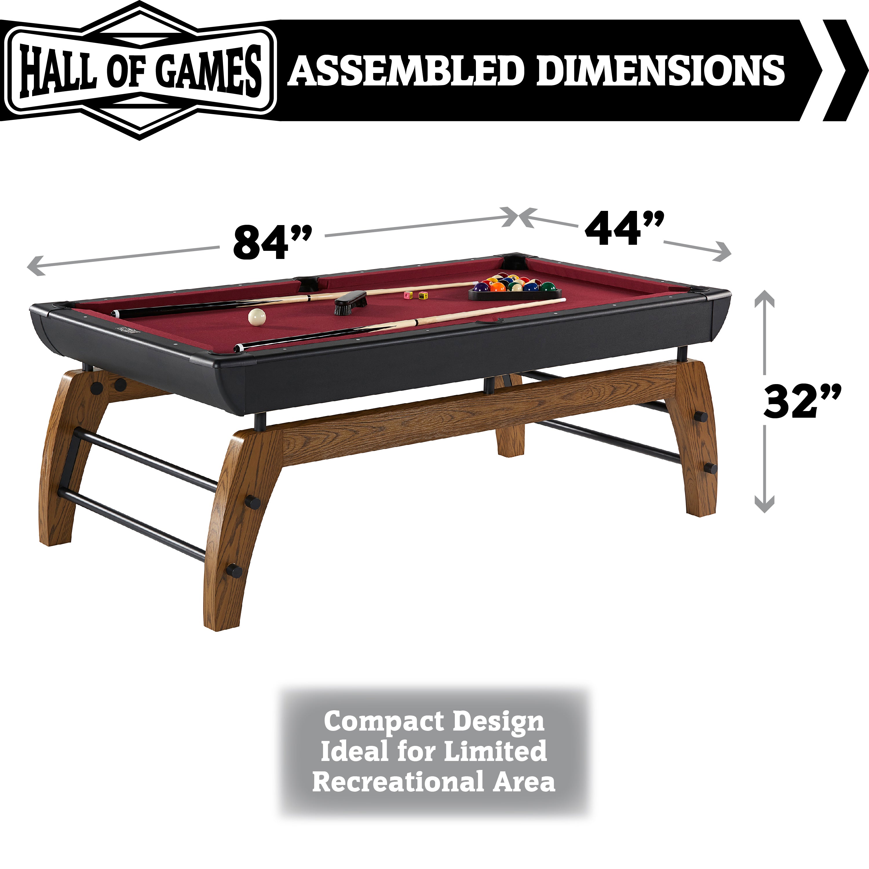 Hall of Games Indoor Black Billiard Table and Accessories (84 in x 44 in)