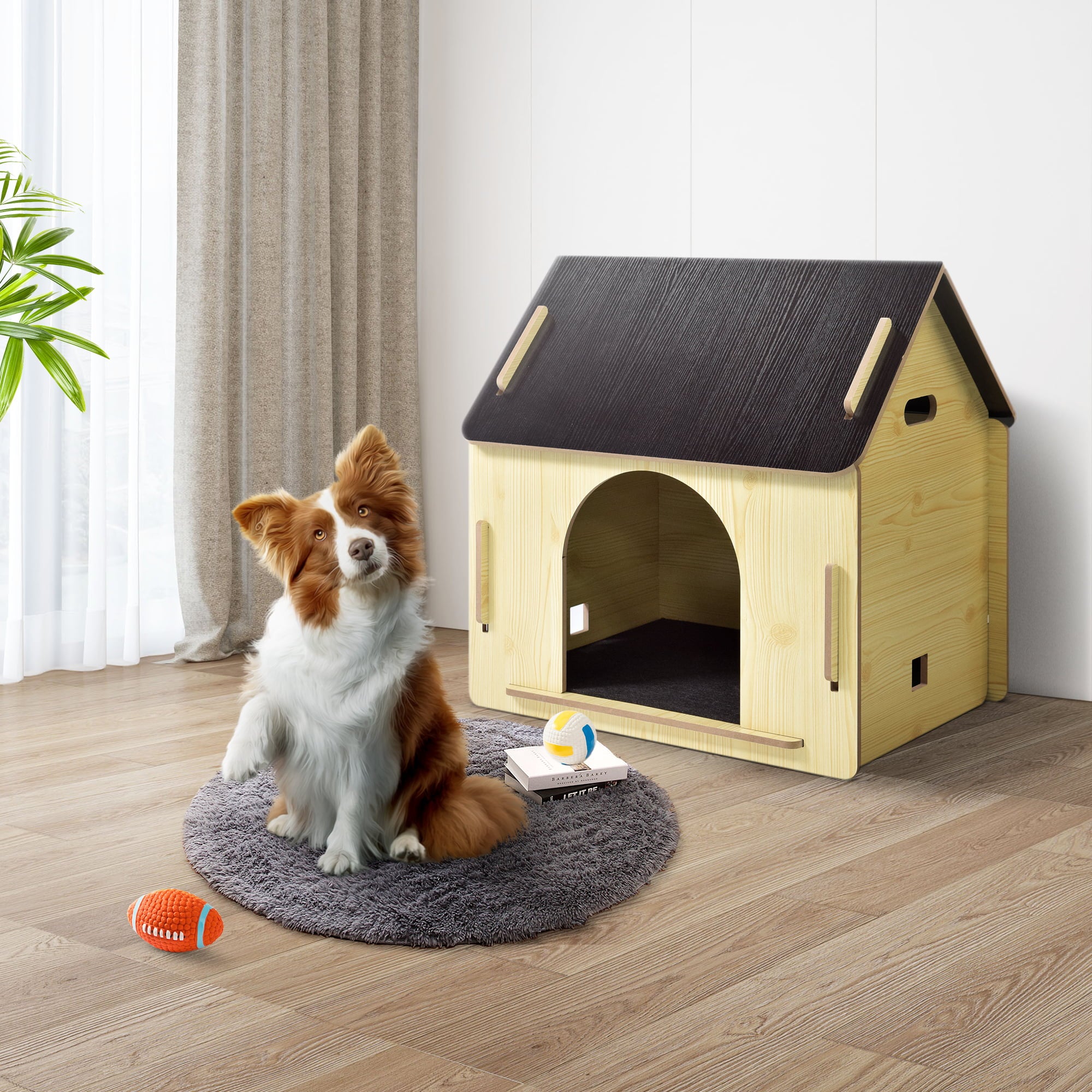 Poloma Wooden Dog House with Roof Dogs Indoor and Outdoor Use for Small Medium Dog Cat