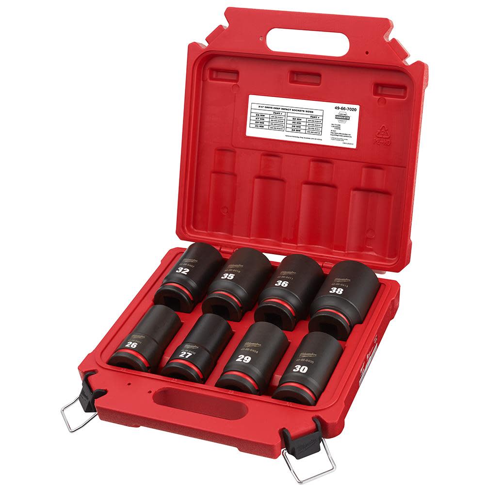 Milwaukee SHOCKWAVE™ Impact Duty™ 3/4 Drive Metric Deep 6 Point Socket Set， 8pc ;