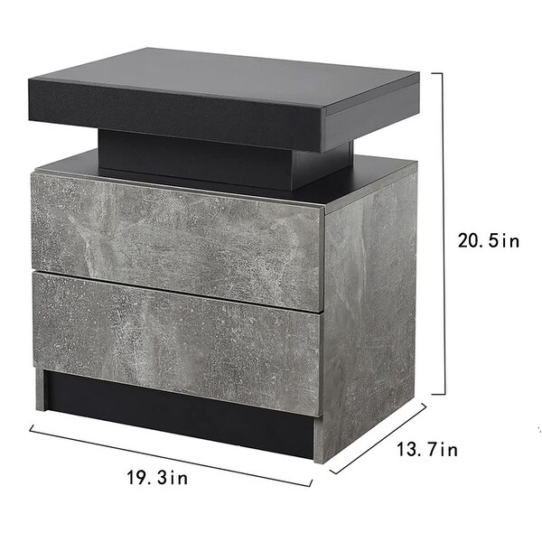 Nightstand LED Bedside Table LED Cabinet LED Lights Modern End Side Table with 2 Drawers for Bedroom (Grey)， - - 37636785