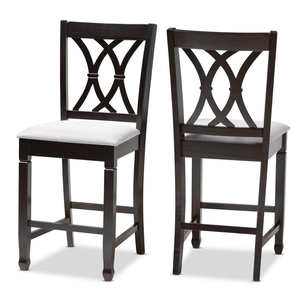 Baxton Studio Reneau 43 in. Gray and Espresso Bar Stool (Set of 2) 153-2PC-9596-HD