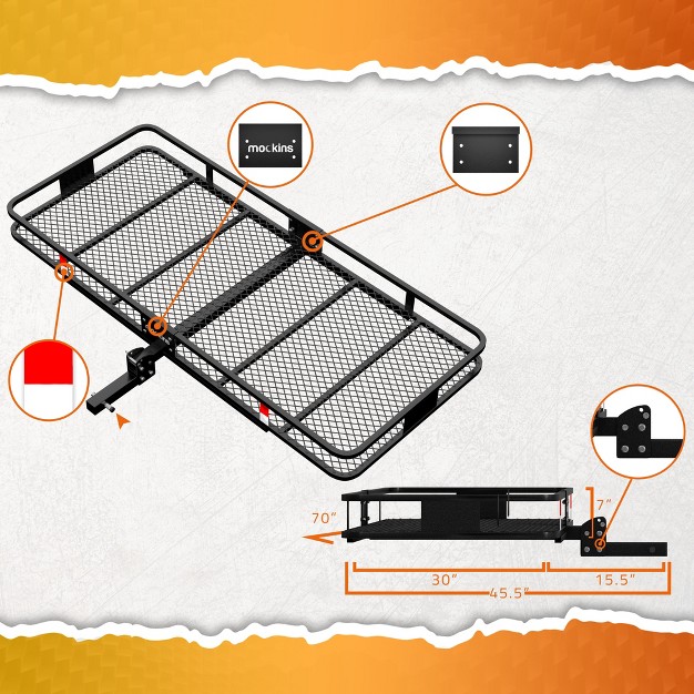 Rustproof Hitch Mount Carrier 500lbs Cap Hitch Basket With Extra Strong Foldable Arm