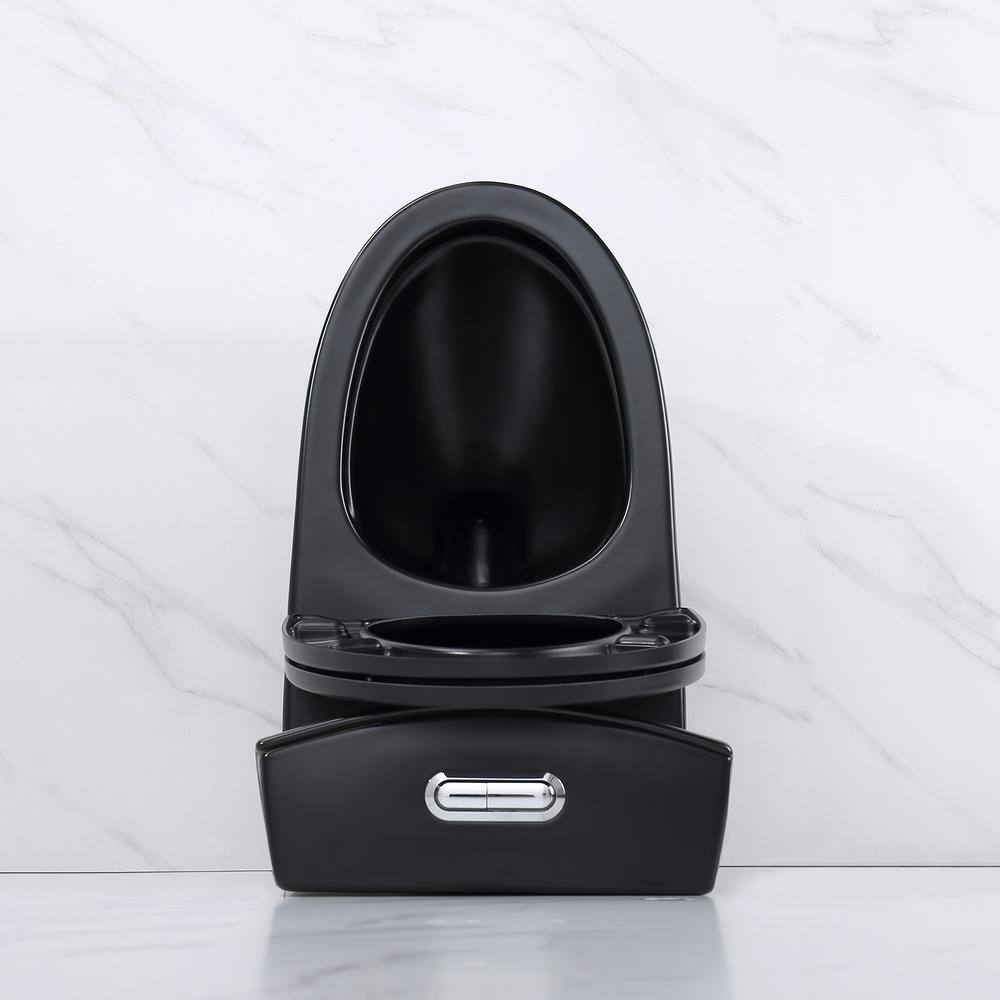 Stivier 12 in. Rough-In 1-Piece 1.11.6 GPF Dual Flush Elongated Toilet in Black. Seat Included OT-1MB-PS