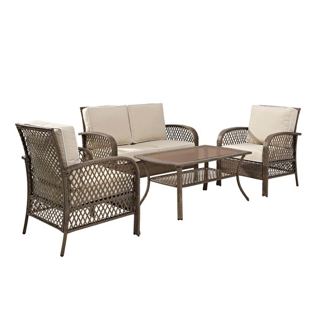 Tribeca 4pc Outdoor Wicker Conversation Set Sand driftwood Crosley