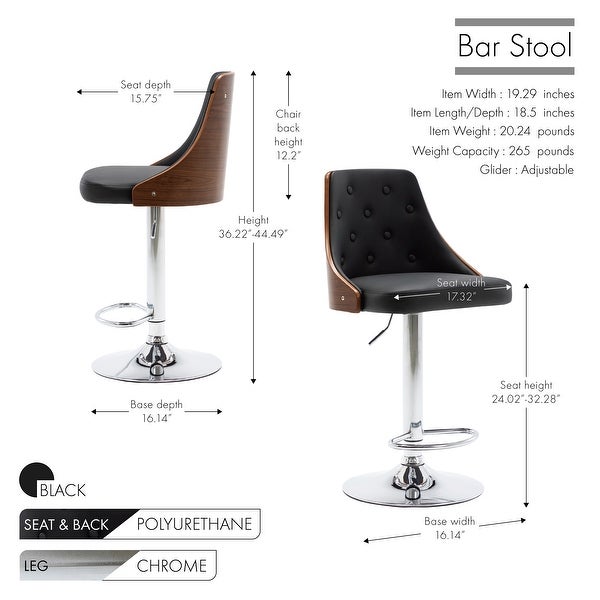 Porthos Home Trey Bar Stool， PU Leather， Chrome Base