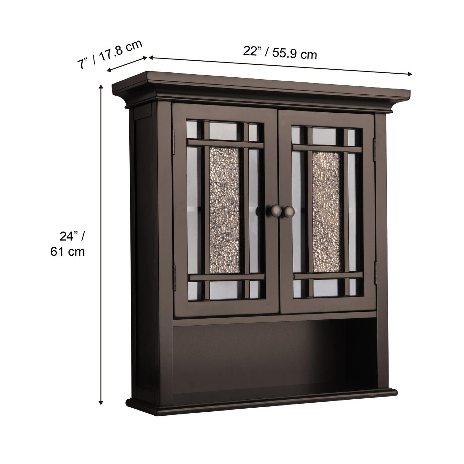 Teamson Home Windsor Wooden Wall Cabinet with Glass Mosaic Doors， Dark Espresso