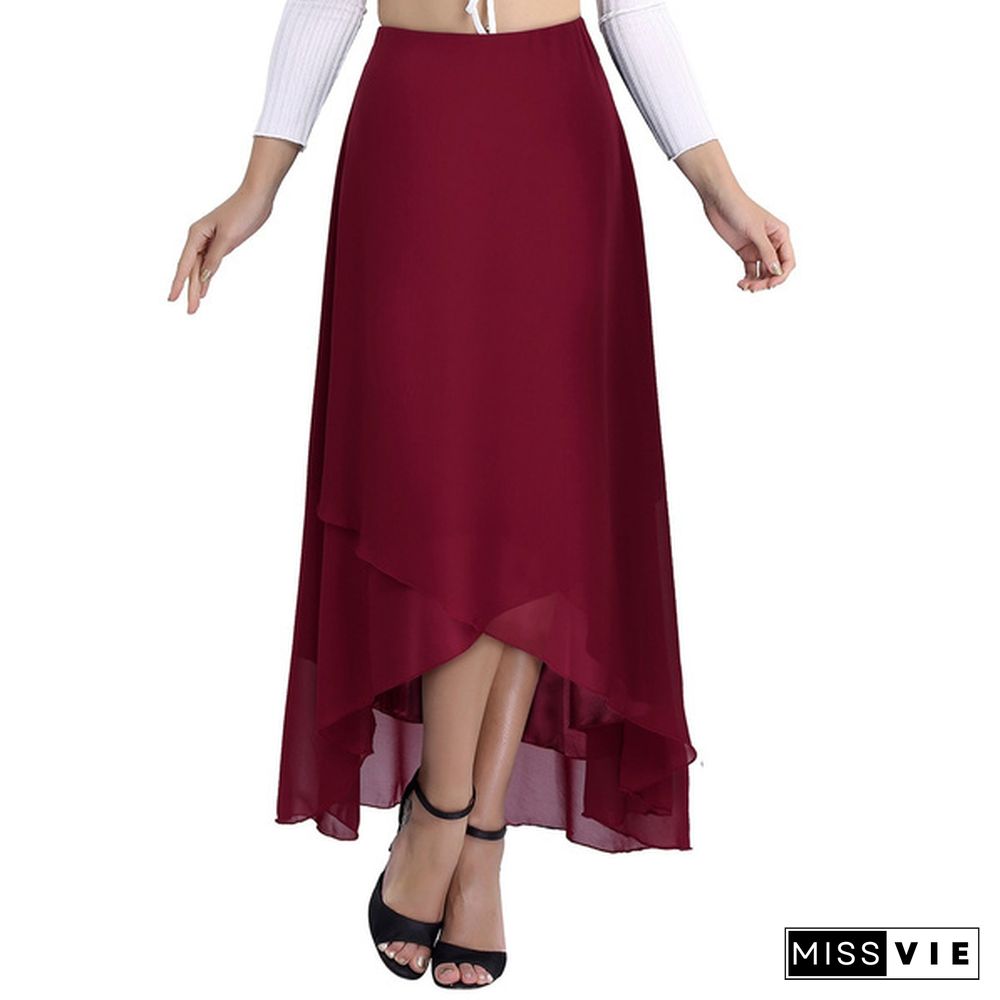 Ladies Elegant Summer High Waist Solid Color Maxi Long Chiffon Skirt For Beach Casual Wear