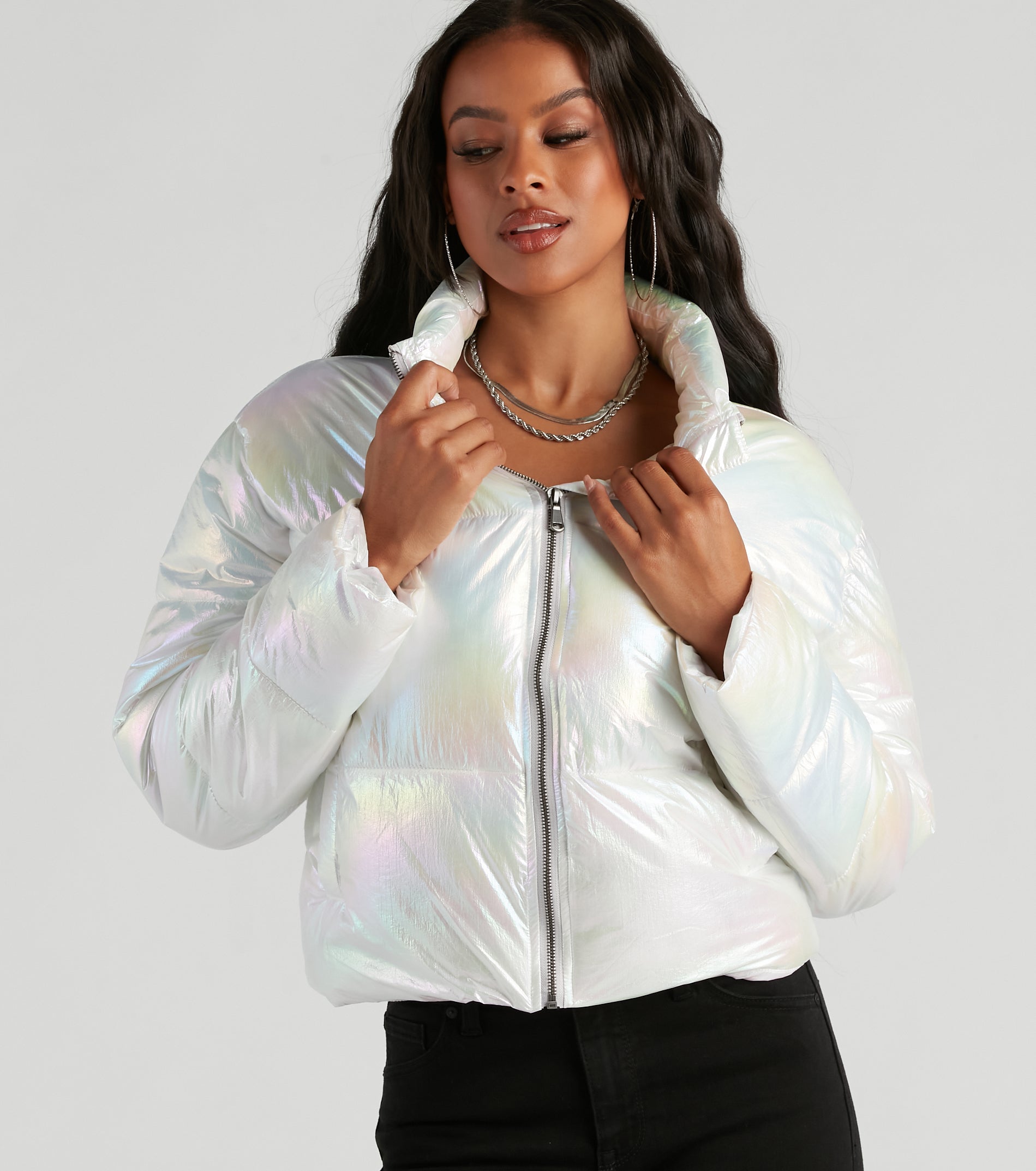 Chromatic Babe Crop Puffer Jacket