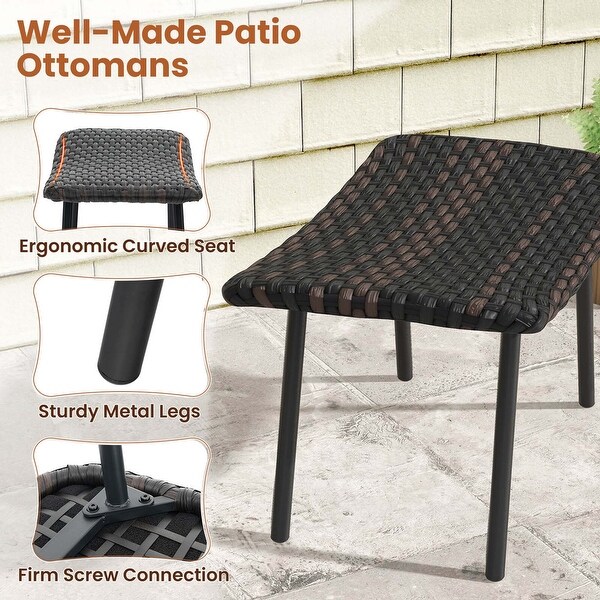 Set of 2 Patio Ottomans Multipurpose Rattan Ottomans w/ Padded Seat