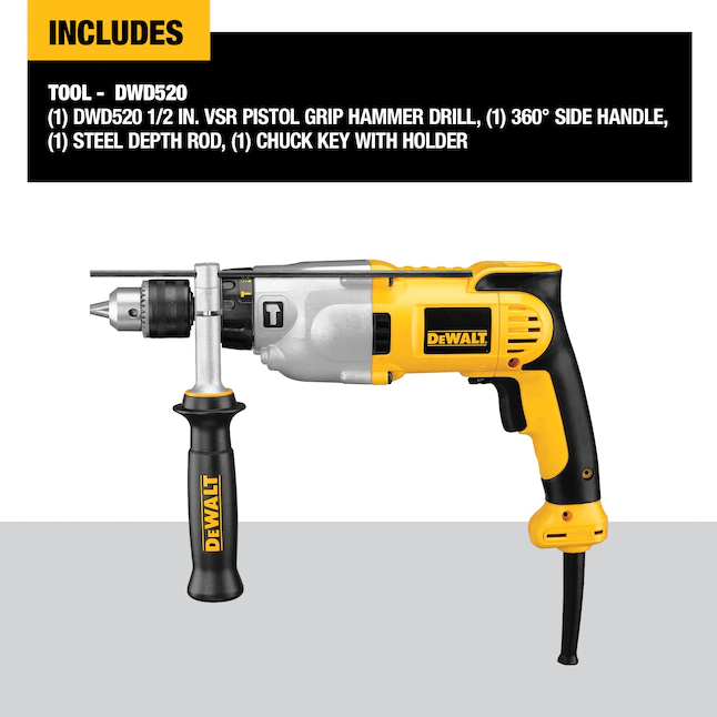 DEWALT DWD520 10 Amp 1/2 in. Variable Speed Reversible Pistol Grip Hammer Drill