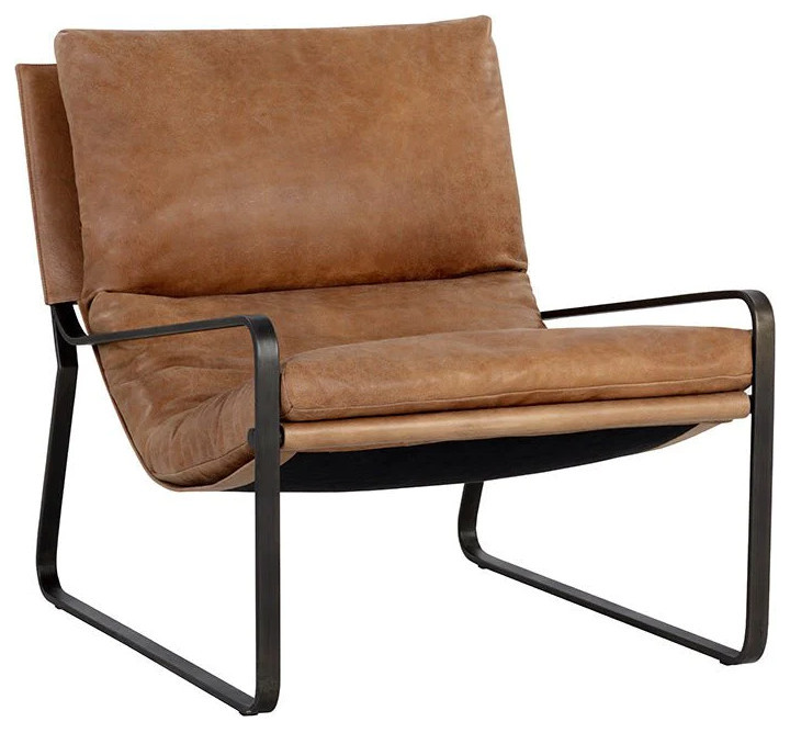 Callison Lounge Chair  Tan Leather   Industrial   Armchairs And Accent Chairs   by Peachtree Fine Furniture  Houzz