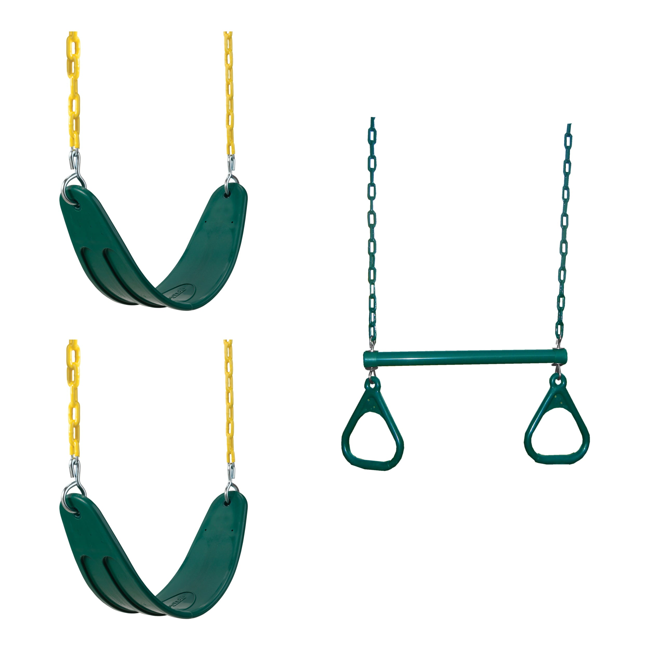 Swing-N-Slide 2 Green Extreme-Duty Swing Seats with Chains and Extreme-Duty Ring/Trapeeze Bar Combo