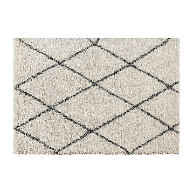 Merrick Lane Shag Style Diamond Trellis Area Rug - 5' x 7' - Ivory/Gray Polyester (PET)