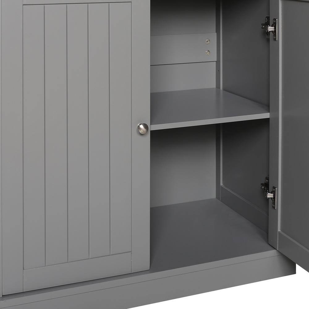 VEIKOUS Gray Wood 29.9 in. W Kitchen Storage Pantry Cabinet Closet with Doors and Adjustable Shelves HP0405-11GY-2