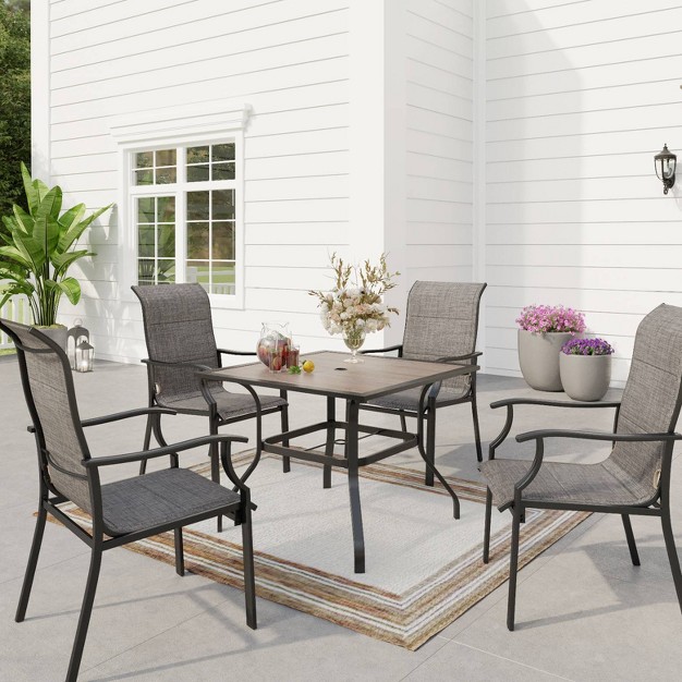 5pc Patio Dining Set With Square Table amp Padded Arm Chairs Captiva Designs Weather resistant Rust proof Easy Assembly Outdoor Furniture Set