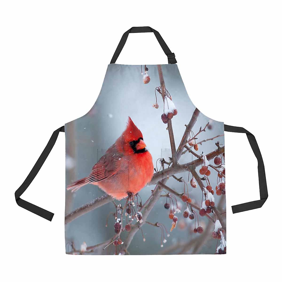 Northern Cardinal Perched Branch Light Winter Snow Unisex Adjustable Bib Apron With Pockets For Commercial Restaurant And Home Kitchen Use