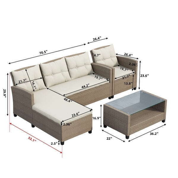 4 Piece Outdoor Patio Furniture Sets， Conversation Set Wicker Ratten Sectional Sofa with Seat Cushions(Beige Brown) - Overstock - 37403557