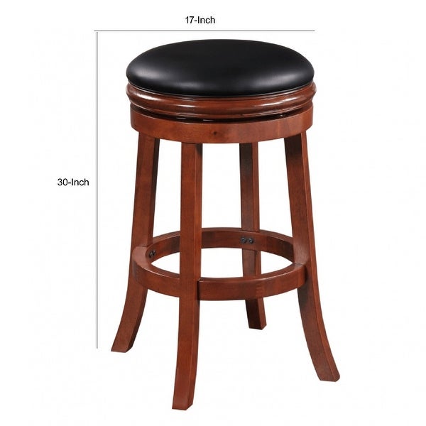 Sabi 30 inch Swivel Counter Stool， Solid Wood， Faux Leather， Brown， Black