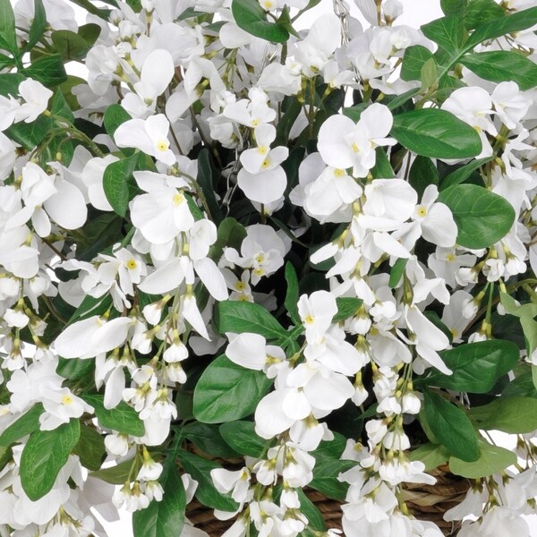 Faux White Wisteria Hanging Basket