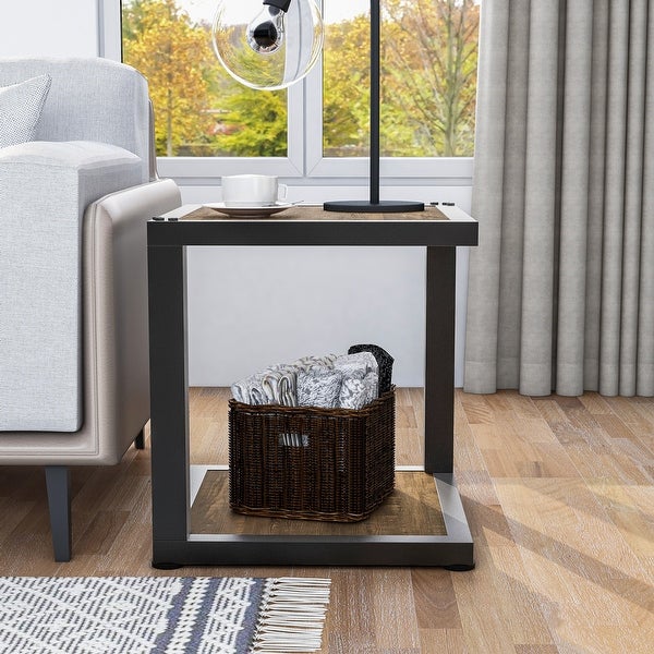 Furniture of America Farrow Rustic Dark Walnut and Sand Black Side Table