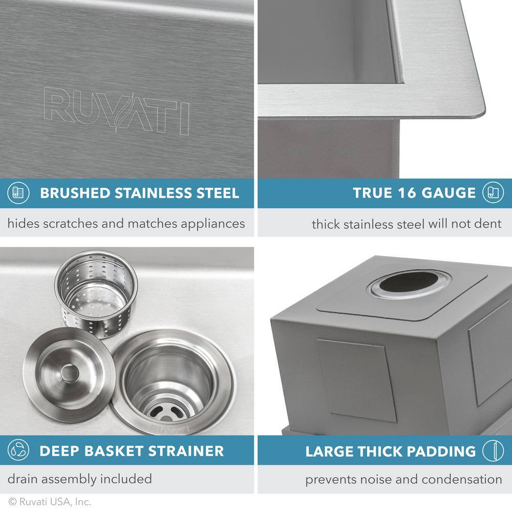 Ruvati Siena 16 Gauge Stainless Steel 15 in. x 20 in. 1-Hole Drop-in Workstation Bar Sink RVH8210