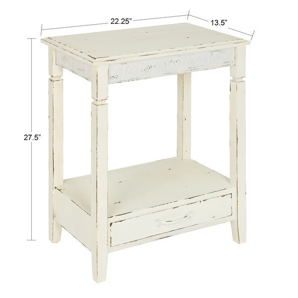 Kate and Laurel Idabelle Wood Side Table with Drawer， White