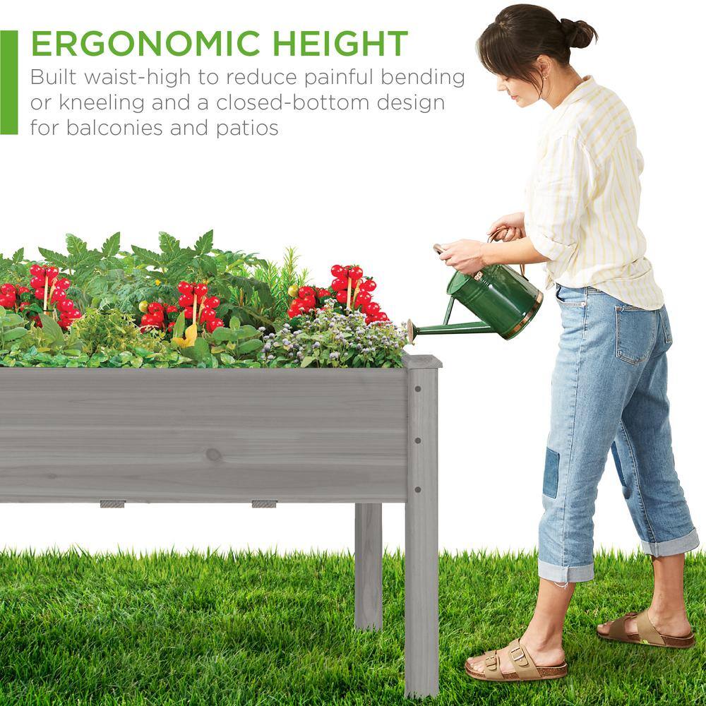 Best Choice Products 34 in. x 18 in. x 30 in. Elevated Garden Bed， Wood Raised Planter Box w/Bed Liner - Gray SKY6623