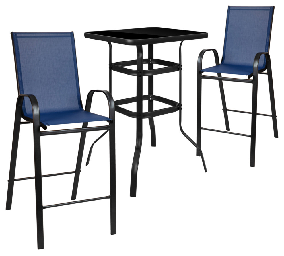 Navy Glass Bar Patio Table Set   Outdoor Side Tables   by Dot  ampBo  Houzz