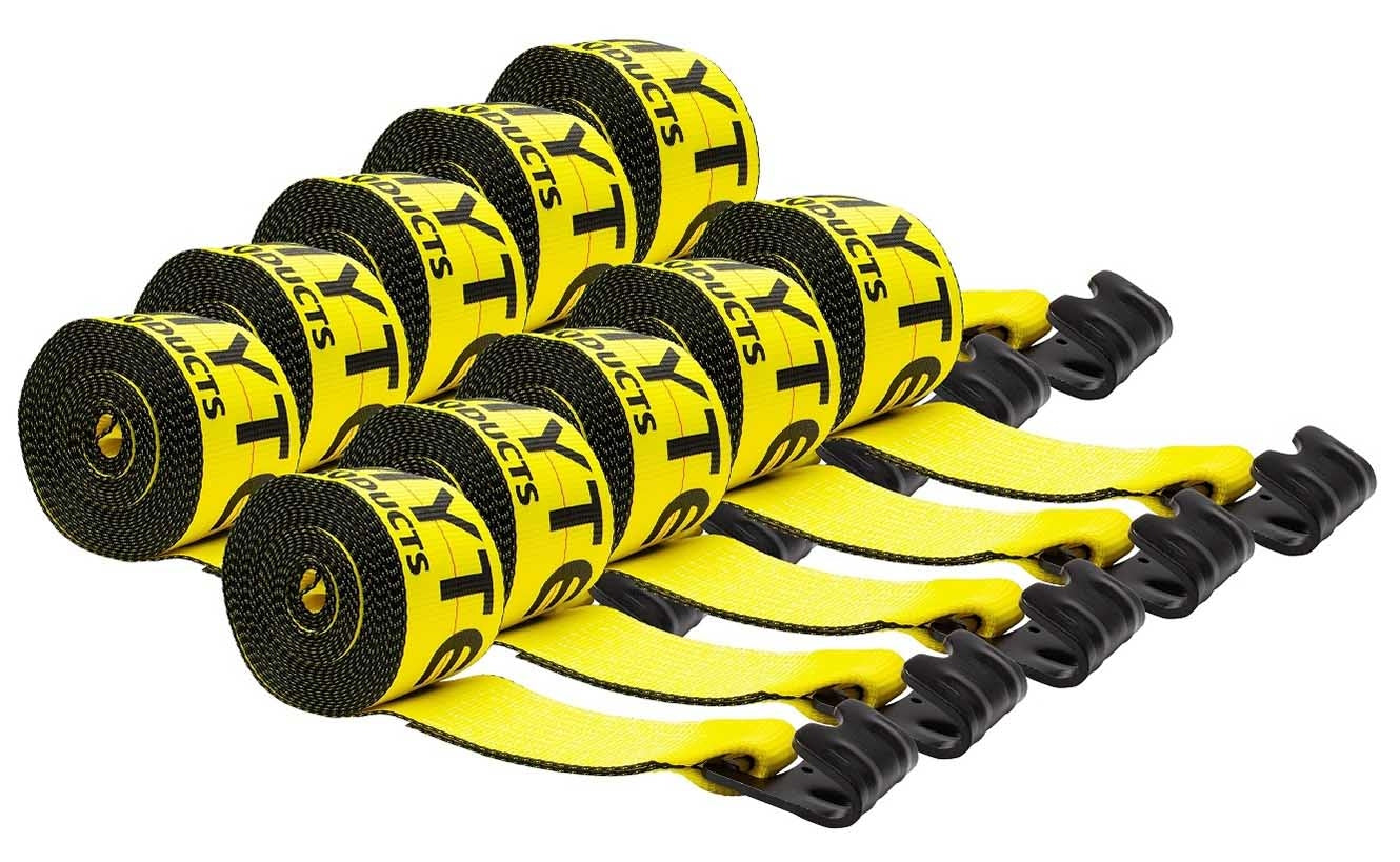 Mytee Products Winch Straps 4" x 30' Yellow Heavy Duty Tie Down w/Flat Hook Extreme WLL# 6670 lbs | 4 Inch Cargo Control for Flatbed Truck Utility Trailer (10 Pack)