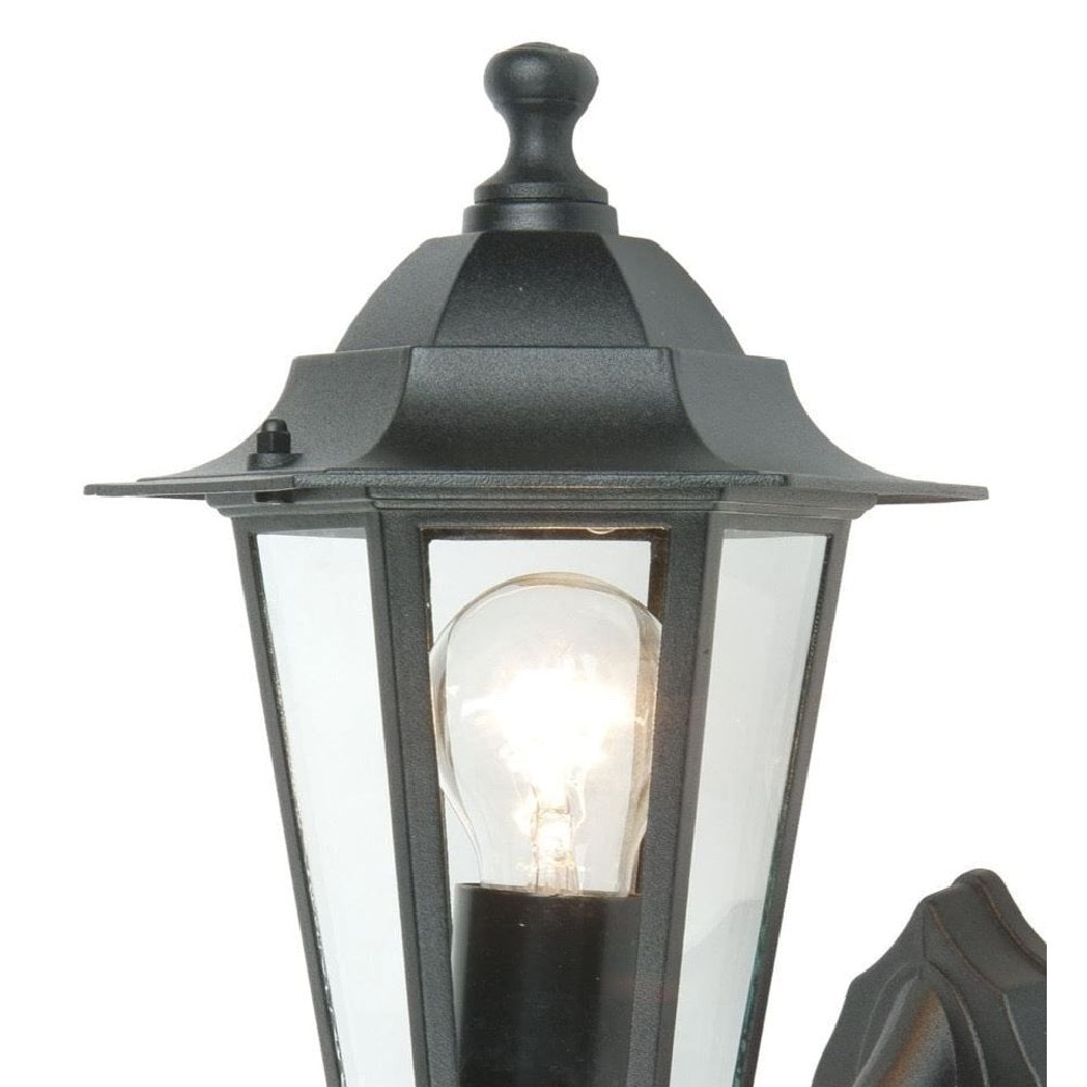 Britalia BR5112102012 Black & Clear Glass Panels Outdoor Vintage Coach Up Lantern Wall Light