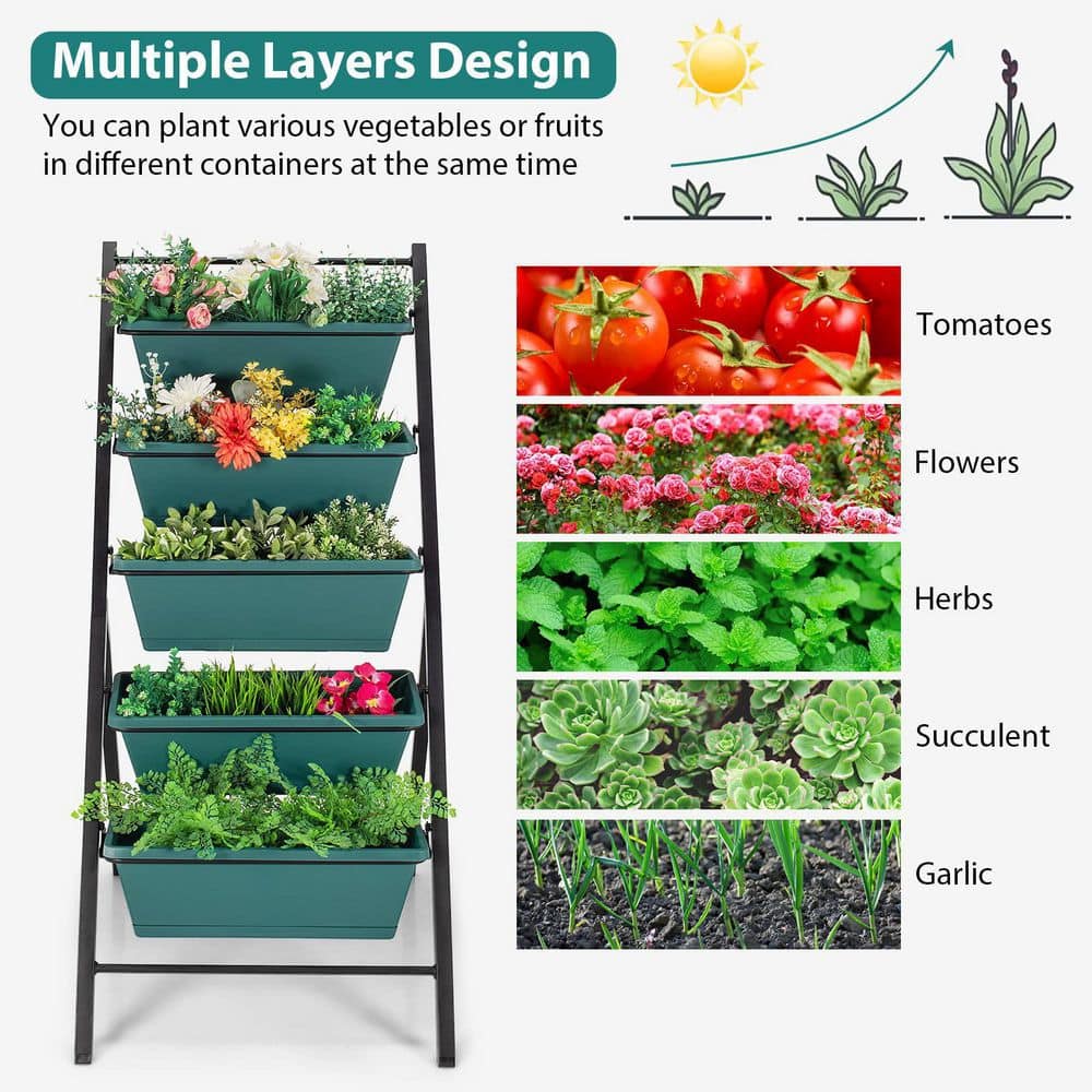 Alpulon 22.5 in. L x 29 in. W x 48.5 in. H 5-Tier Plastic Green Vertical Planter Box Elevated Raised Bed ZY1C0340