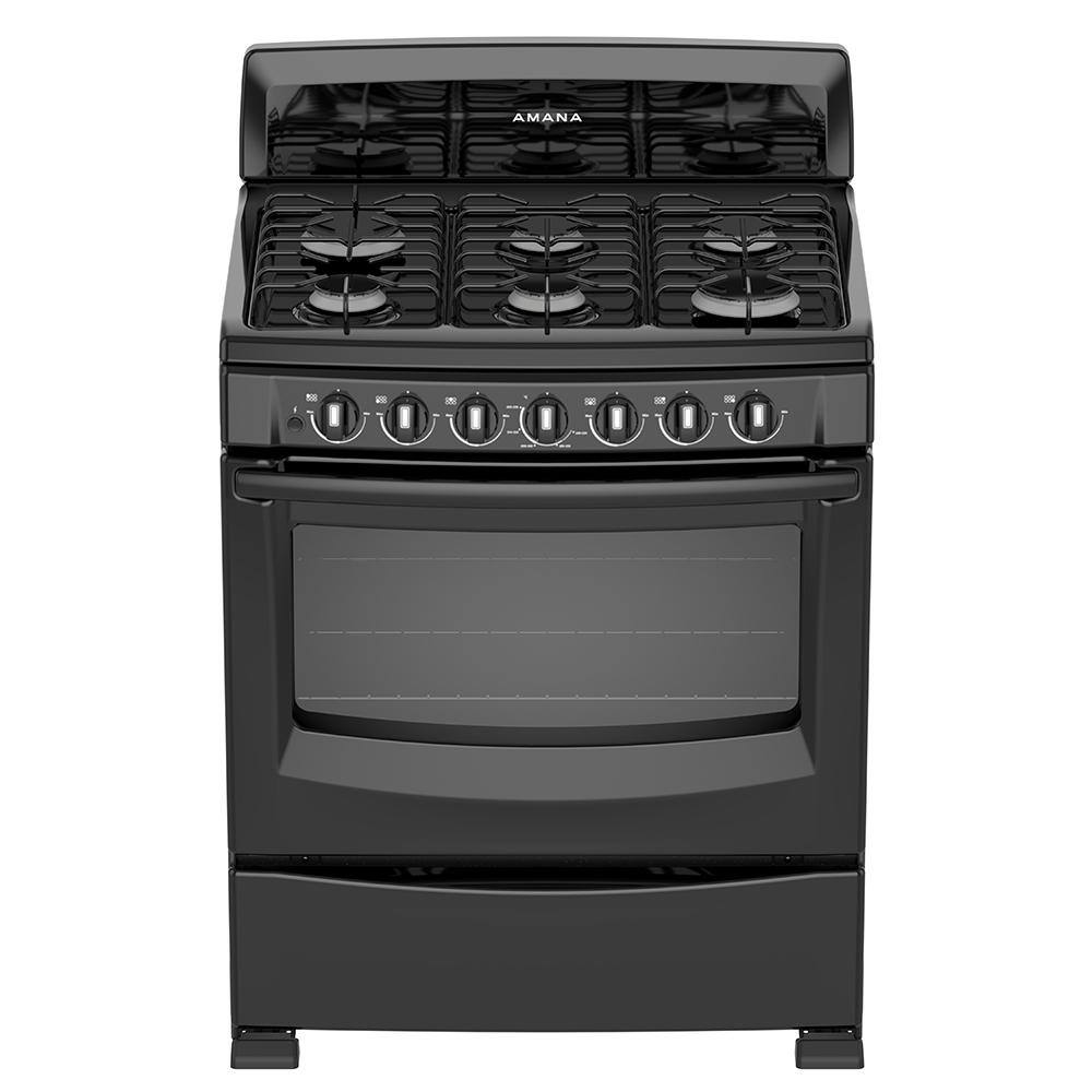 Amana 30 in. 5.1 cu. ft. 6 Burner Freestanding Gas Range in Black LAGR5431B