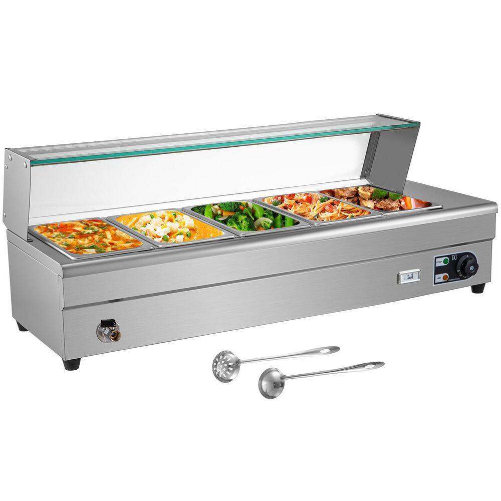 VEVOR Commercial Food Warmer 5 x 12 Pans 44 Qt. Electric Bain Marie with 6 in. Deep Pans Stainless Steel Steam Table1500Watt BLZBWTC5PB2500001V1