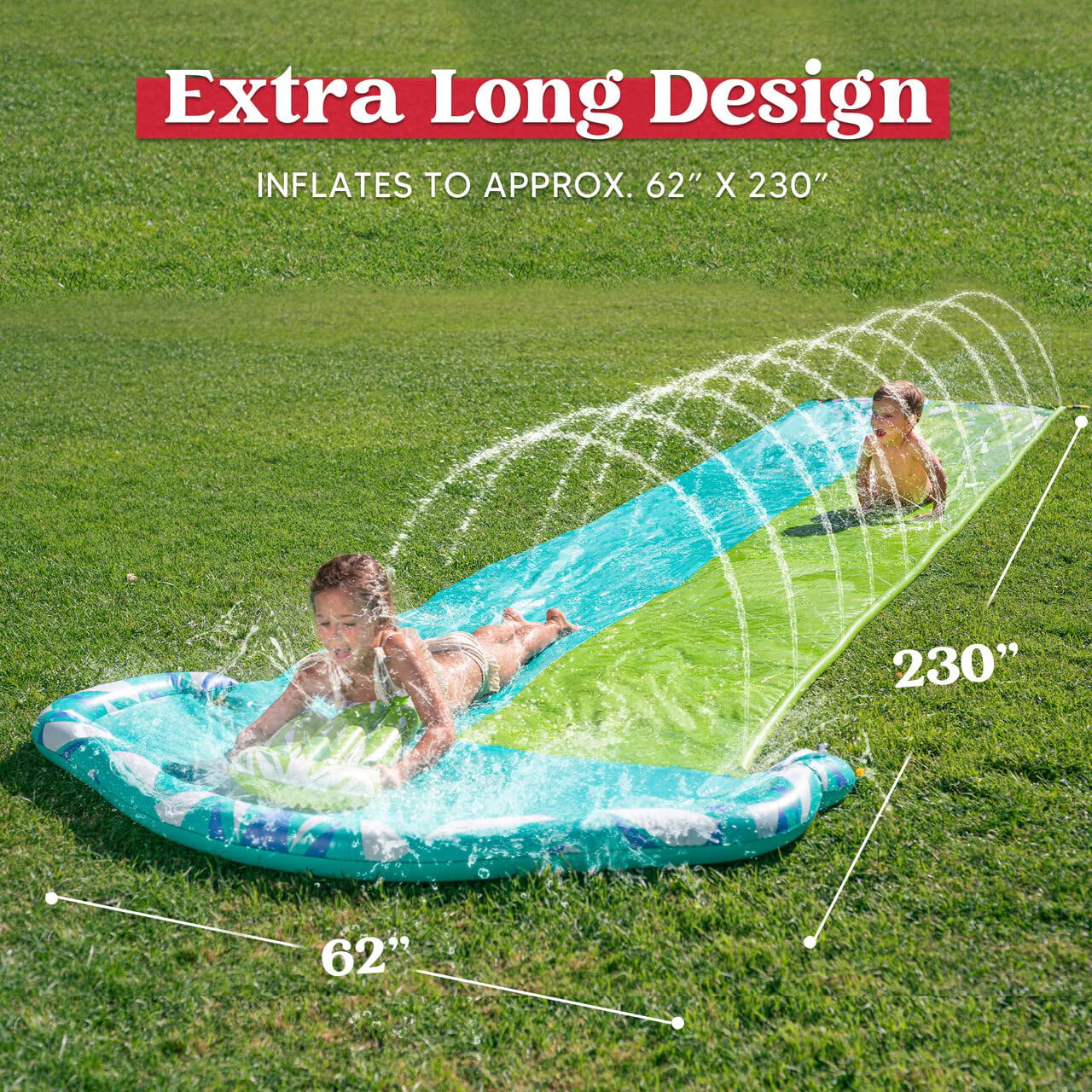 20ft x 62in Water Slip Water Slide with 2 pcs Bodyboards, Summer Toy with Build in Sprinkler for Backyard and Outdoor Water Toys Play