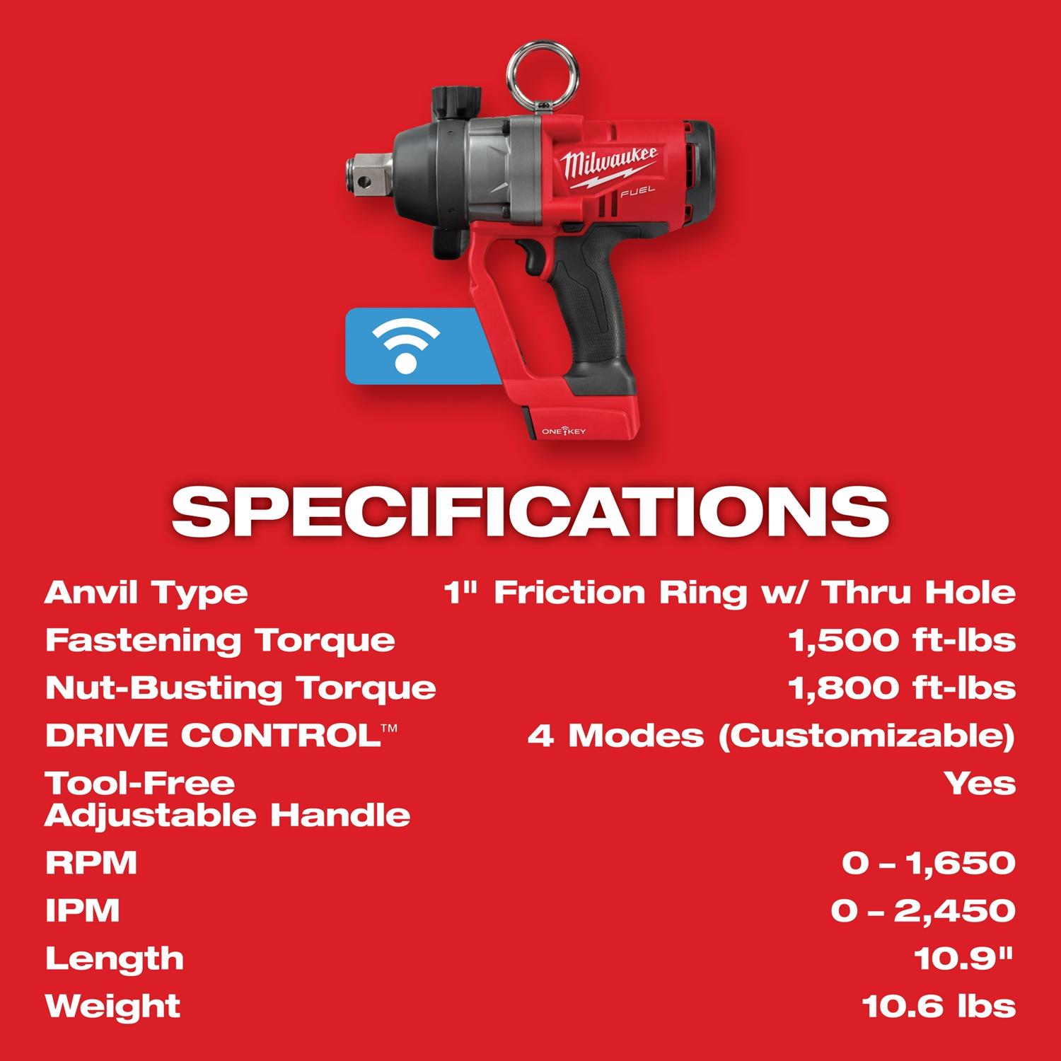 MW M18 FUEL 18 V 1 in. Cordless Brushless Impact Wrench Tool Only