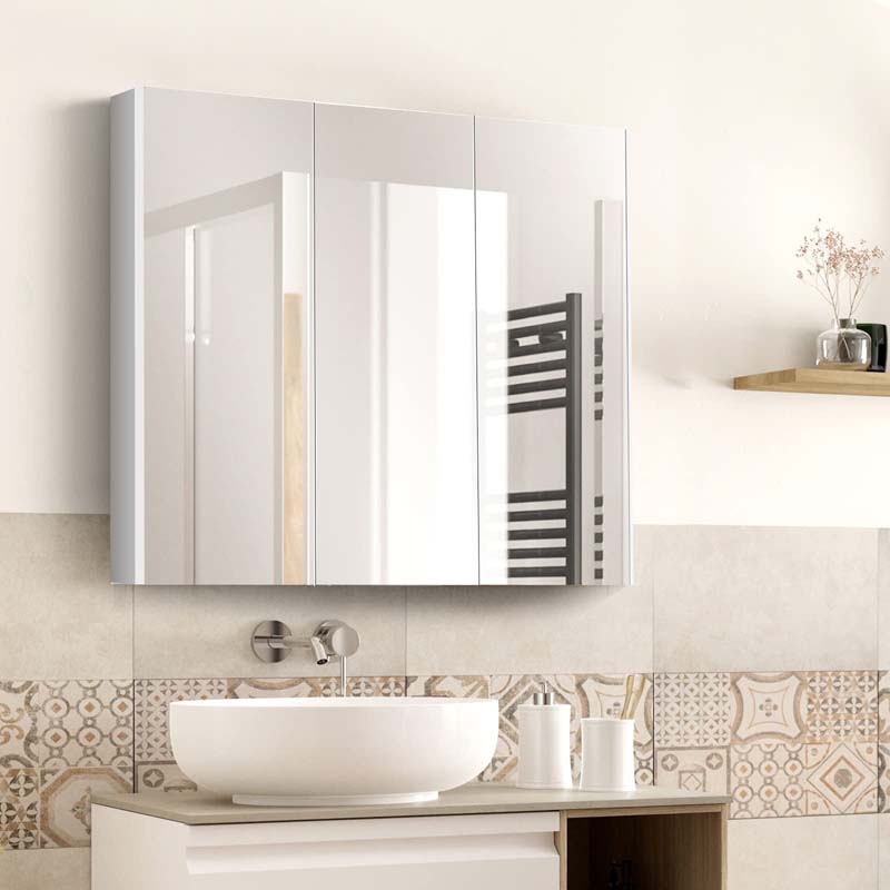 Large Mirrored Medicine Cabinet with 3 Mirror Doors, Bathroom Wall Mounted Storage Cabinet w/Adjustable Shelf