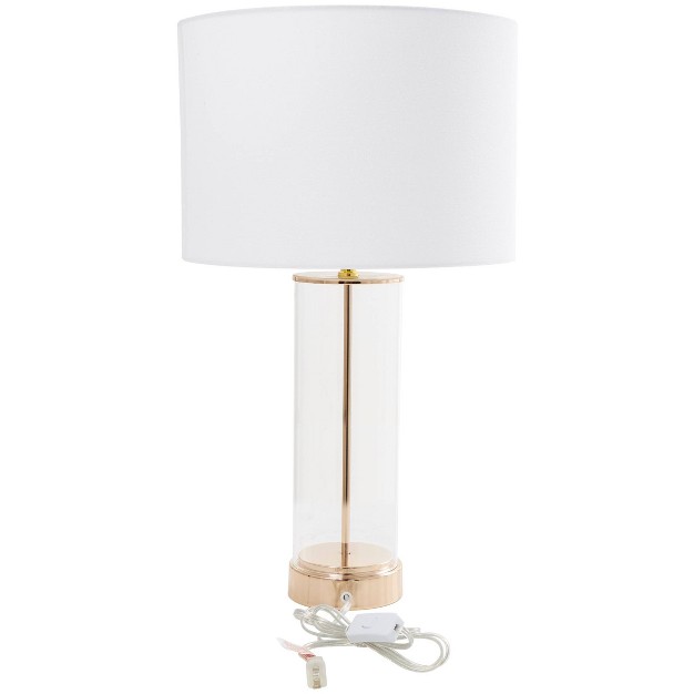 Glass Transparent Base Table Lamp With Drum Shade Gold Cosmoliving By Cosmopolitan