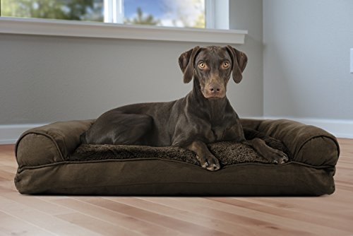 FurHaven Pet Products | Plush and Suede Pillow Sofa Pet Bed for Dogs and Cats - Espresso， Large