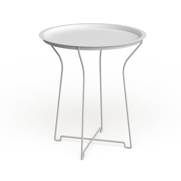 Atlantic Metal Round Side Tray Table; Removeable Tray Top， Decor， Wire Collapsible Legs， Indoor， Outdoor