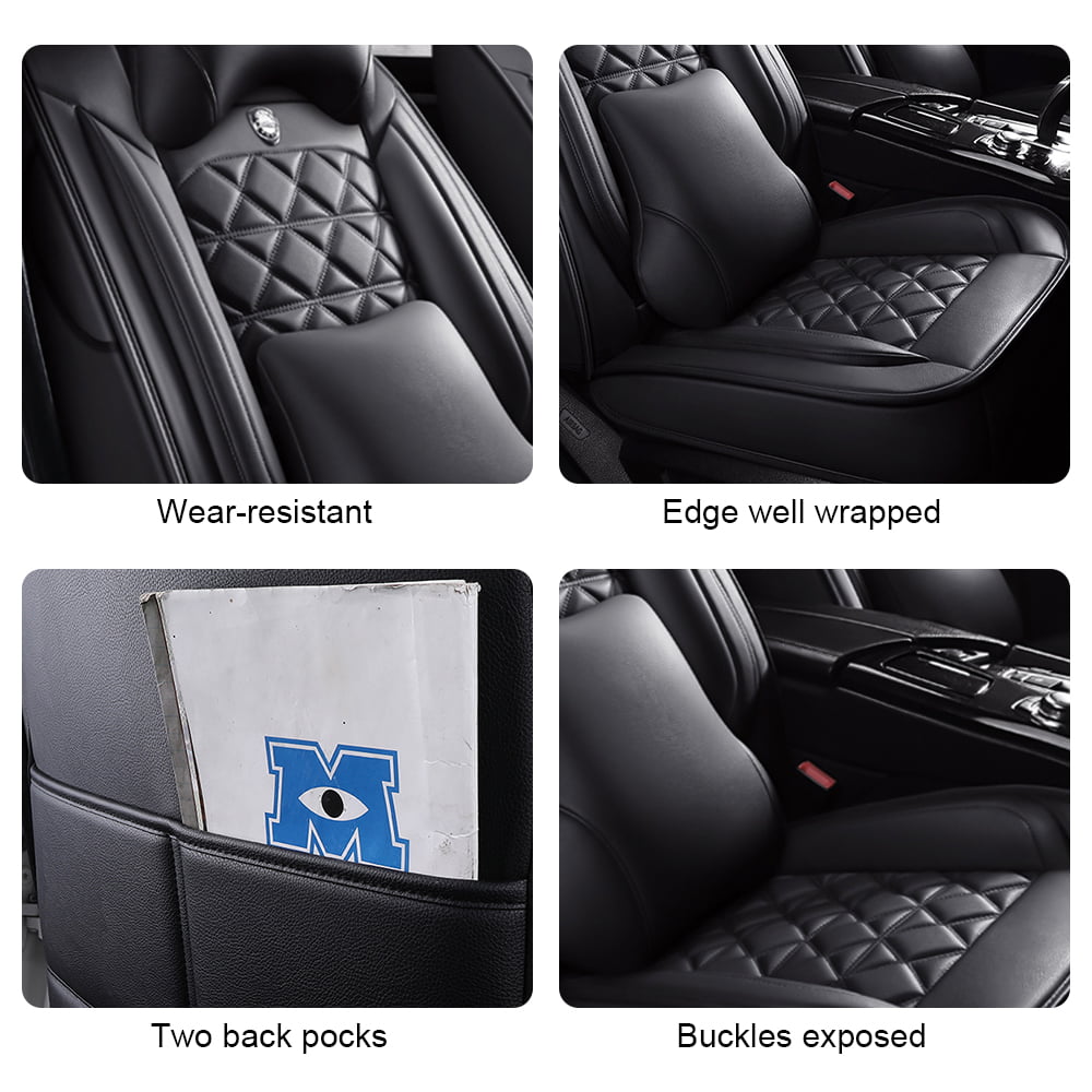 FLY5D Universal Fit Leather Car Seat Covers ，Full Set Car Seat Protector ，Black，CZ07701