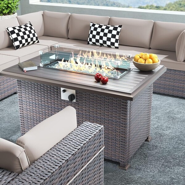 Outdoor Sectional Conversation Sofa Set with Firepit Coffee Table Cushions