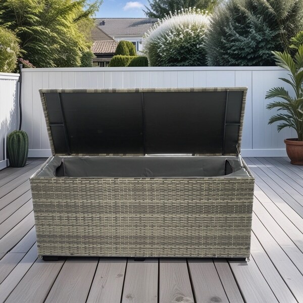 113 Gallon Wicker Patio Outdoor Cushion Storage Box Deck Boxes with Lid