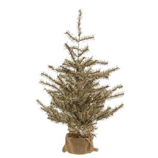 Antiqued Silver Tinsel Tree with Burlap Base