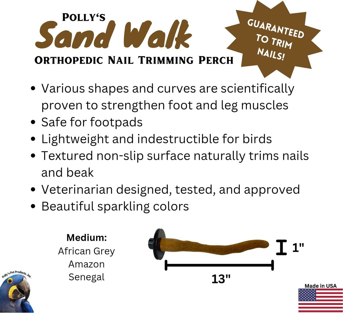 Polly's Pet Products Orthopedic Sandwalk Bird Perch