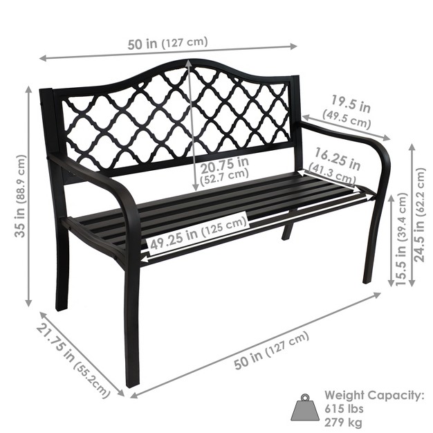 Sunnydaze 2 person Lattice Design Black Cast Iron Outdoor Garden Bench