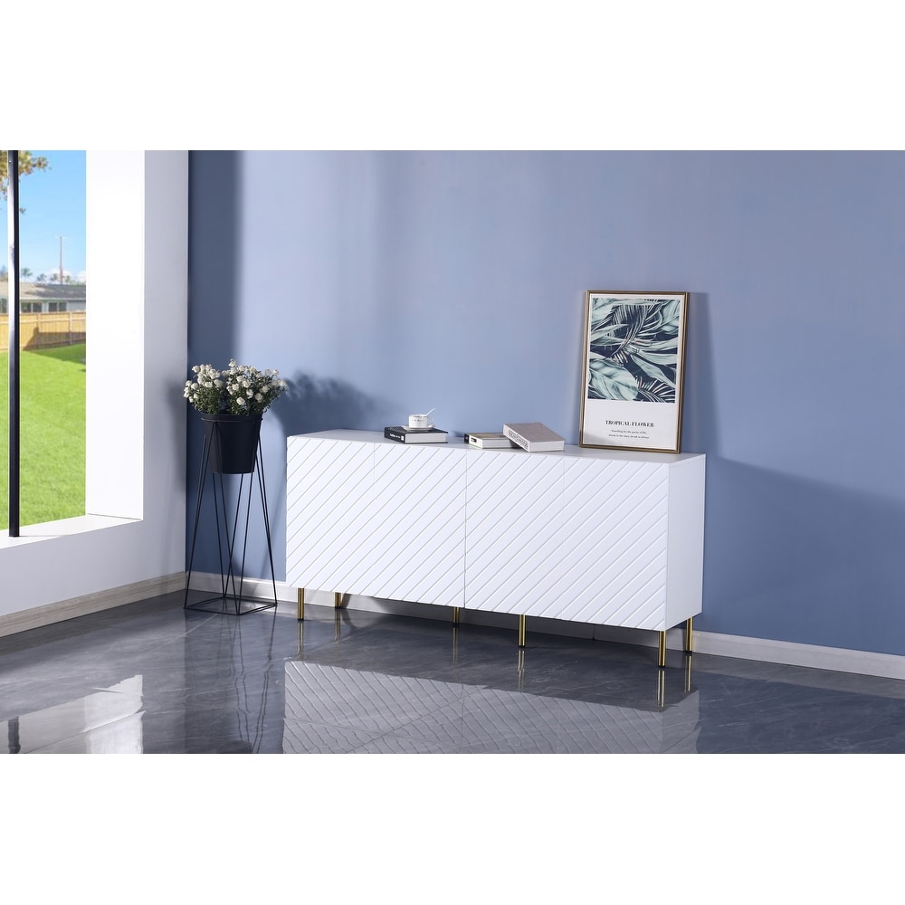 Buffet Cabinet  Storage Sideboard with 4 Doors  Wooden Credenza Cupboard with Metal Legs  Console Table