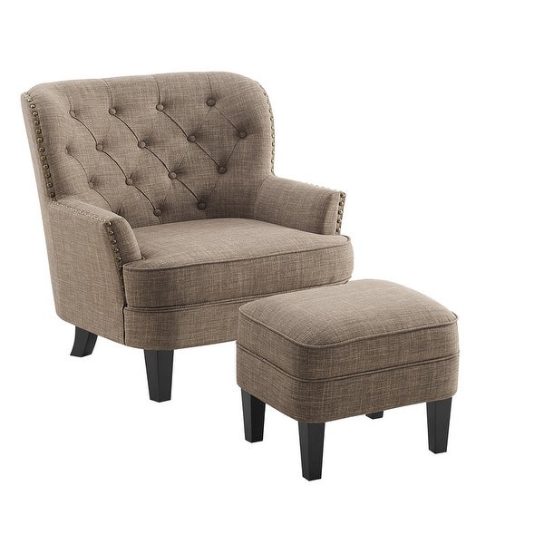 Moser Bay Mignon 30'' Wide Tufted Wingback Accent Chair with Ottoman， Velvet or Linen