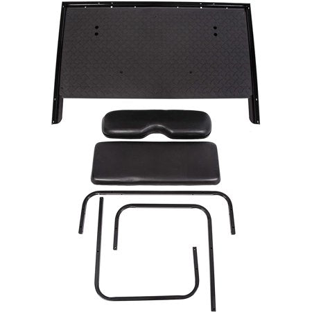 Kojem Flip Folding Rear Black Seat Kit for 2004-up Club Car Precedent Gas or Electric Models Golf Cart w/ Extra Handle Bar w/ Roof Support - 3 Packages and All Hardware